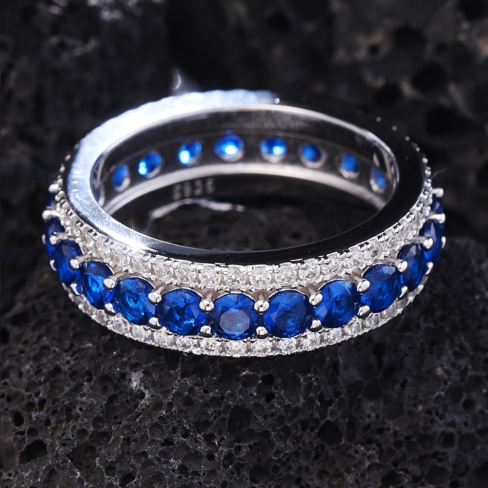 Women's S925 Silver Ring with Lab-Grown Oval Sapphires